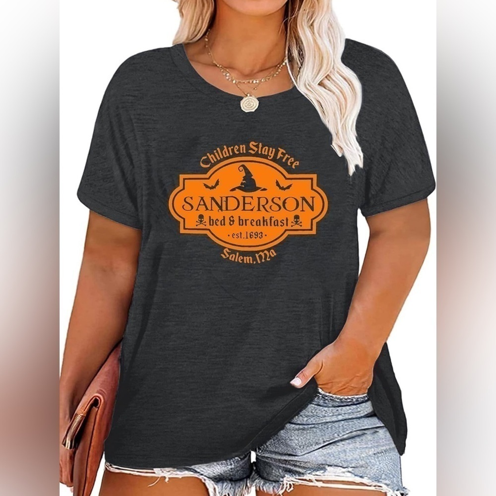 Halloween Shirt Wmn Sanderson Letter Graphic Hocus Pocus Tees Sz 4XL